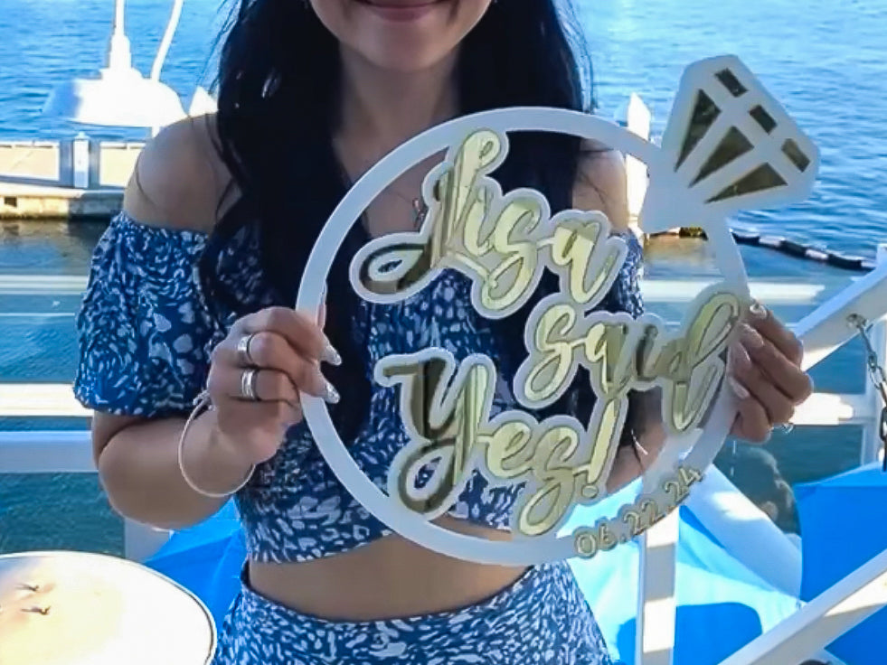She Said Yes Engagement Photo Prop with Name and Date