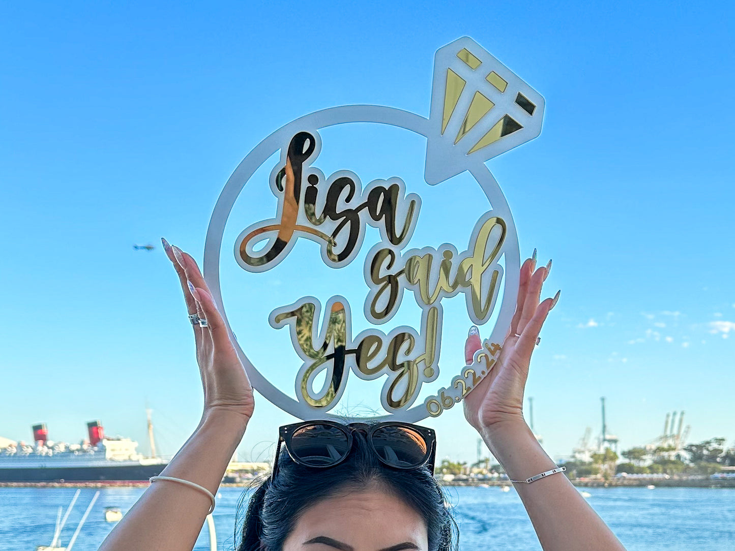She Said Yes Engagement Photo Prop with Name and Date