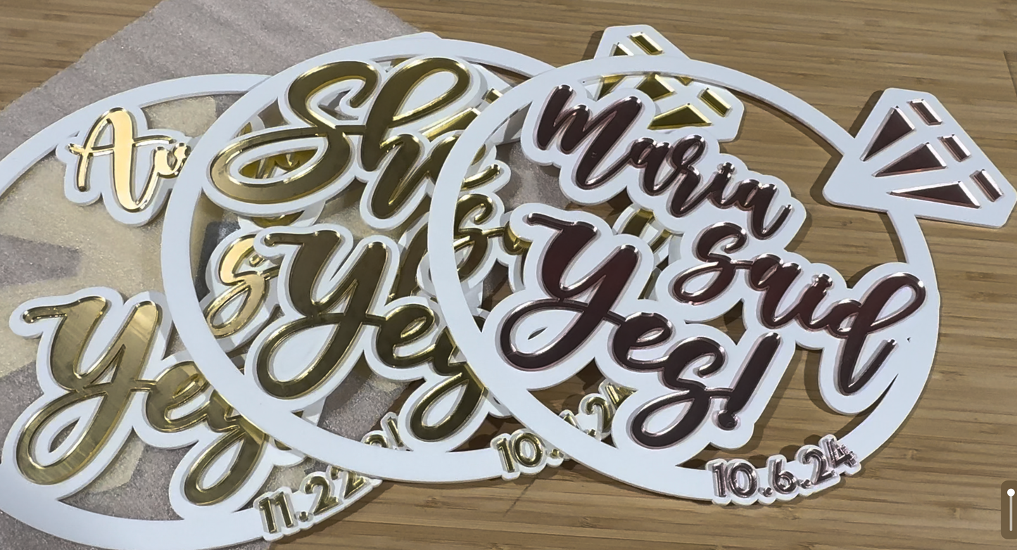 She Said Yes Engagement Photo Prop with Name and Date