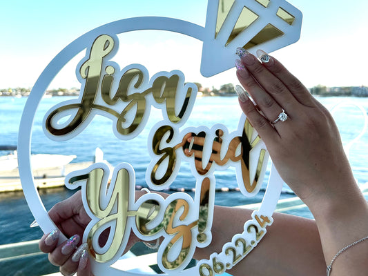 She Said Yes Engagement Photo Prop with Name and Date