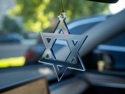 Star of David Ornament – Mirrored Silver and Blue Acrylic Judaica Decor